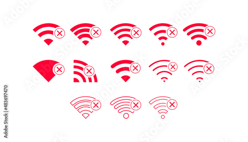Set of no Wifi wireless icon vector red color
