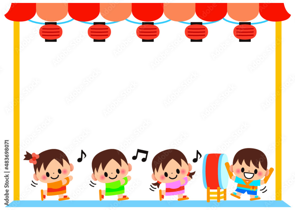 フレーム 夏 盆踊り 祭り 夏祭り お盆 夏休み 子供 小学生 小学校 幼稚園 保育園 お祭り Stock ベクター Adobe Stock