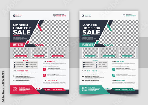 geometric real estate brochure design template. business flyer brochure design template.