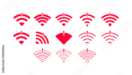 Set of No wireless connections no wifi icon sign vector red color
