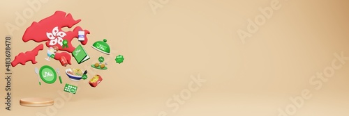 Canvas Print 3d rendering of halal culinary destinations in Hongkong for Eid, Eid Al Adha and