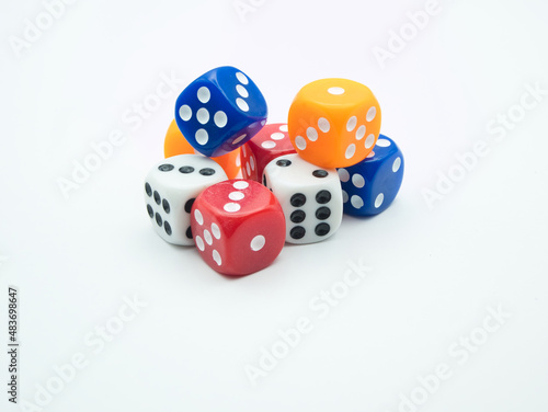 Mixed color of dice isolated on white background