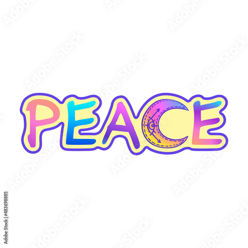 Hippie lettering design template over colorful watercolor background. Hand dr...