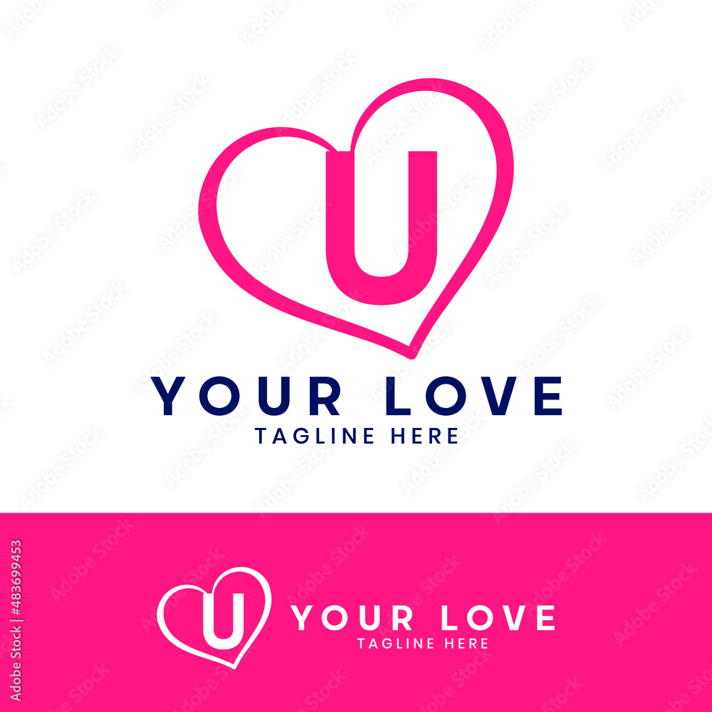 U letter logo with heart icon, valentines day concept U letter logo with heart icon, valentines day concept