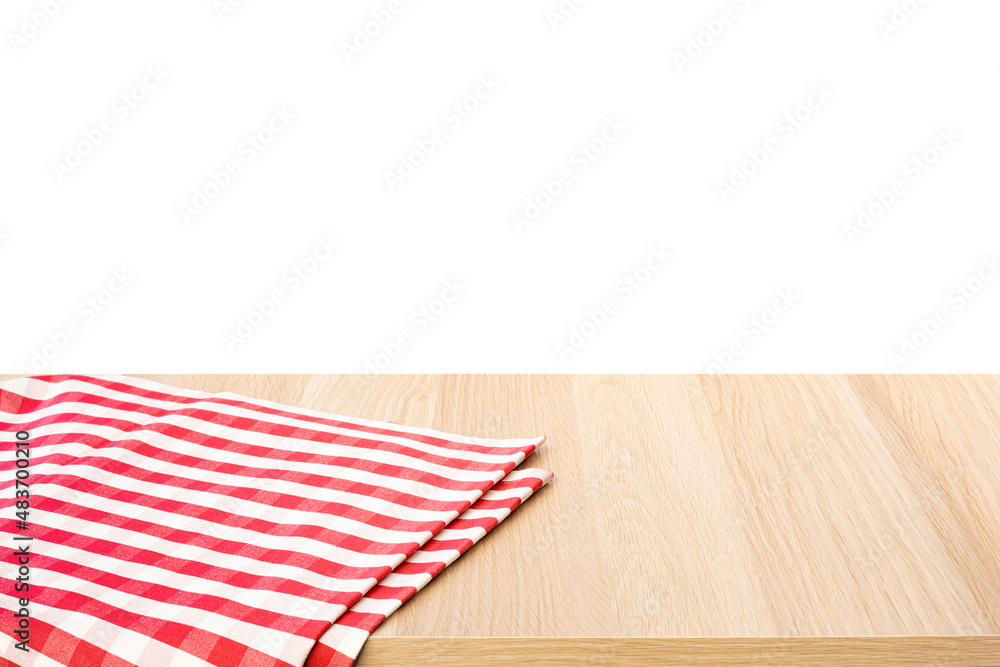 Napkin or fabric on wood table with clipping path.for design key visual and background Napkin or fabric on wood table with clipping path.for design key visual and background