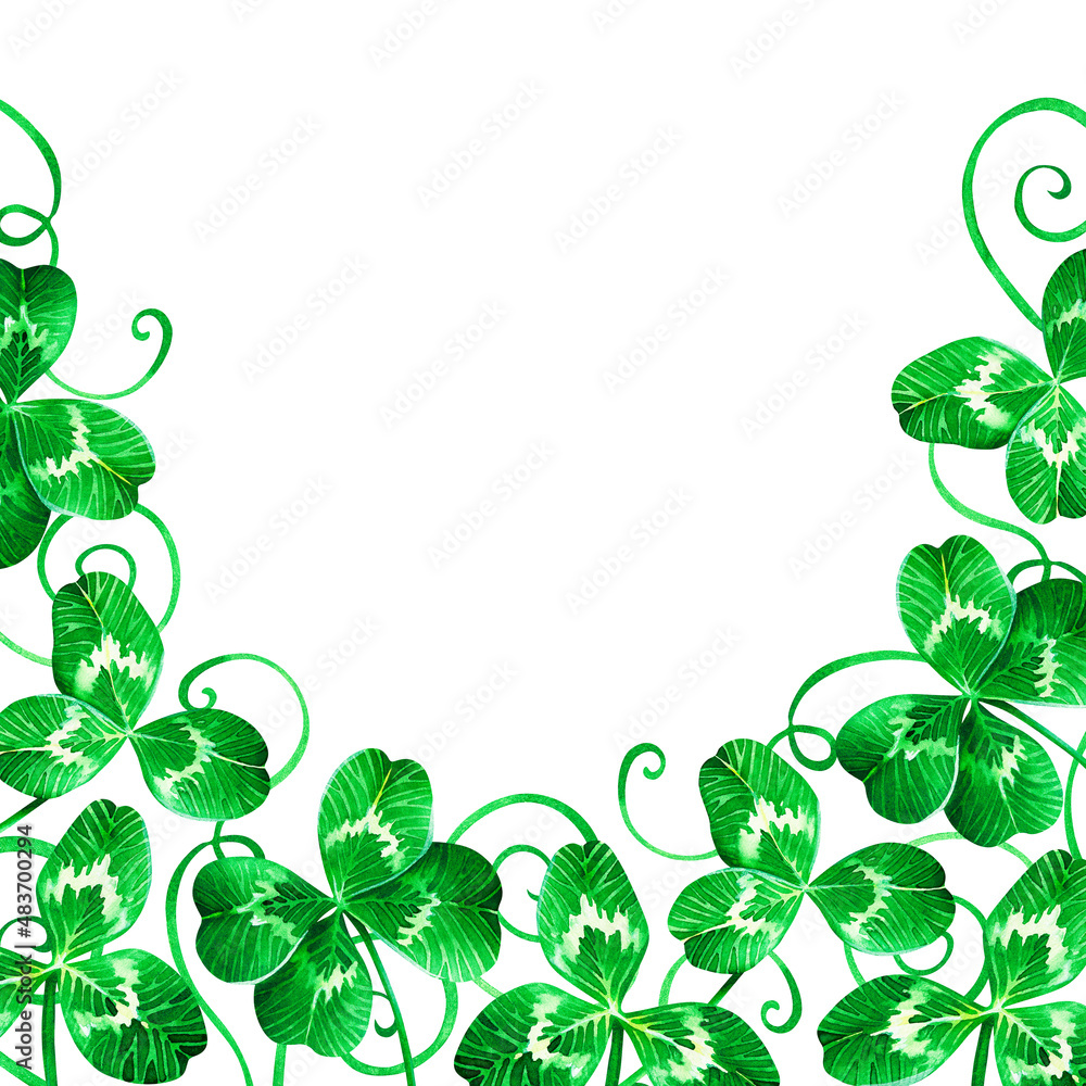 A banner of clover. St. Patrick's Day. Watercolor illustration. Isolated on a white background.