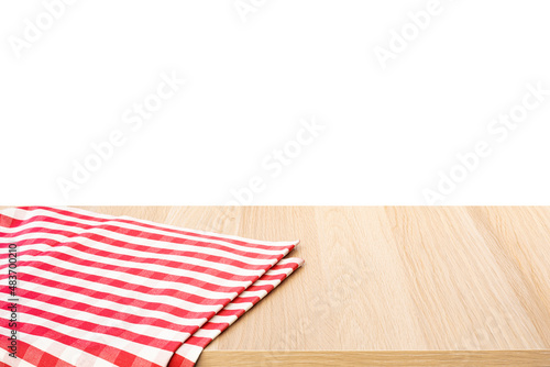 Napkin or fabric on wood table  with clipping path.for design key visual and background