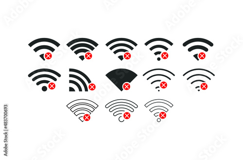 Set of No wireless connections no wifi icon sign vector on white background  