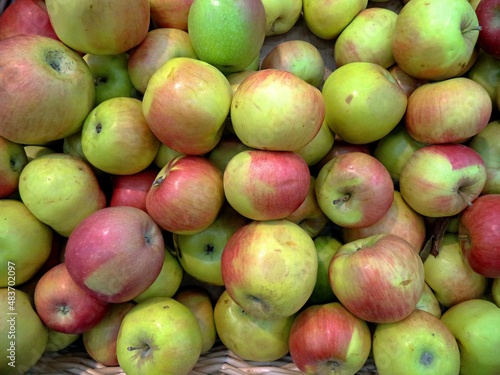 apples on the counter in the store