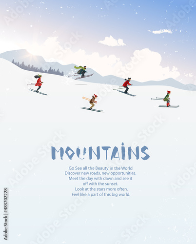 skiing people mountains