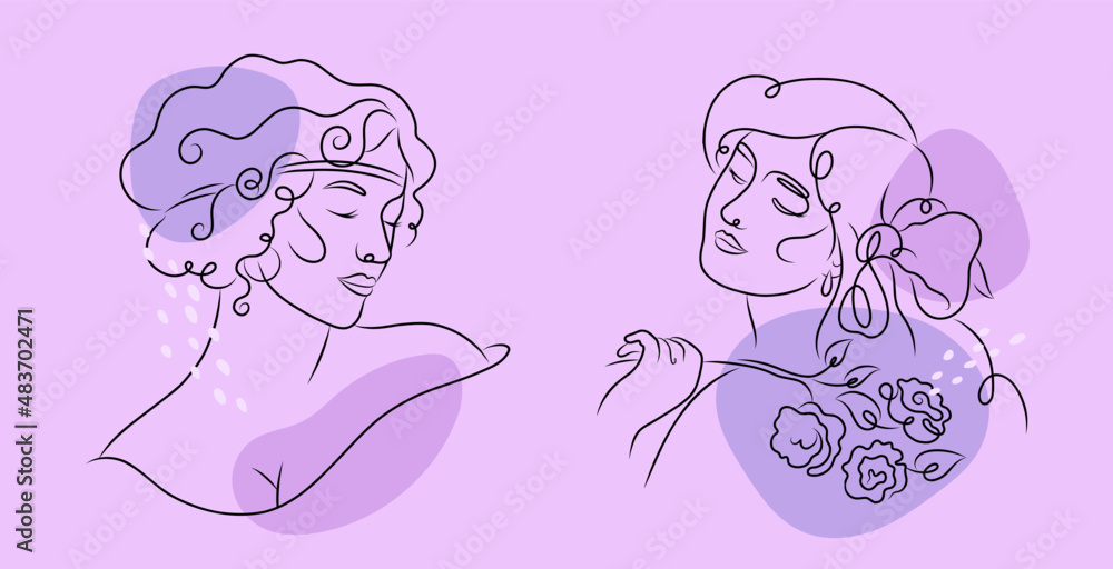 Set of silhouettes of beautiful girls. Vector illustration isolated on white background. Set of silhouettes of beautiful girls. Vector illustration isolated on white background.