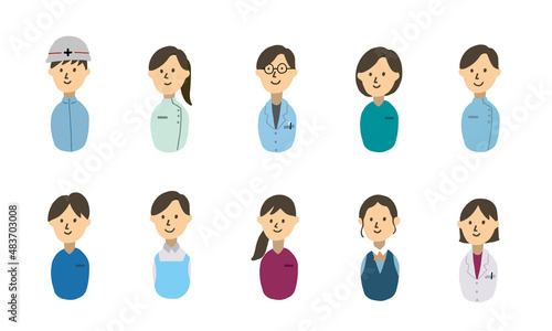 医師・看護師・薬剤師・病院事務など医療従事者のイラストアイコン