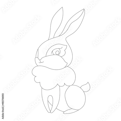 Traditional rabbit for season design. Cute Easter decor. Spring festive elements. Black and white. Hand drawn illustration in zentangle style for children and adults, tattoo.