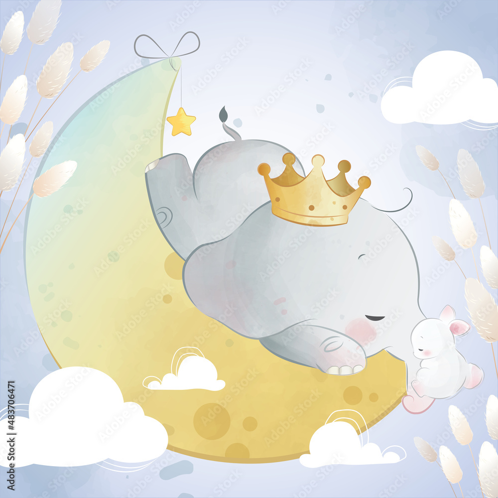 Baby Elephant Sleeping on Moon Stock Vector Adobe Stock