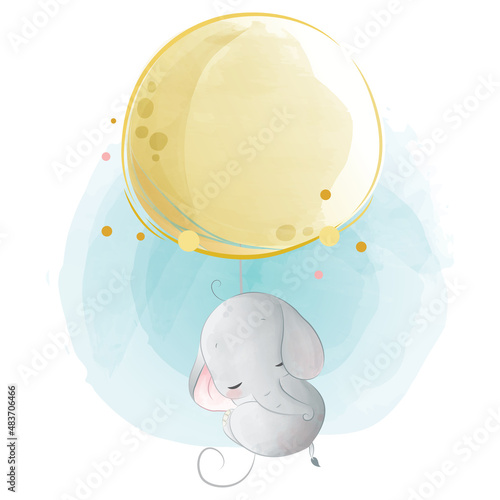 Baby Elephant Flying with a Balloon photo