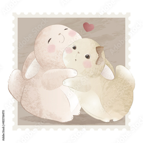 Bunny Couple Hug Each Other