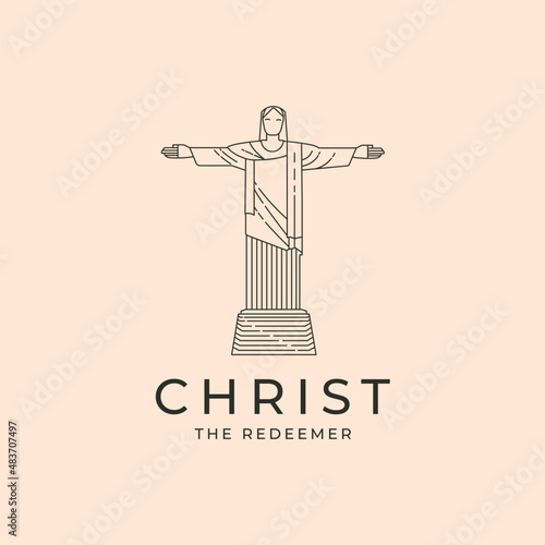 christ the redeemer statue line art logo vector symbol illustration design