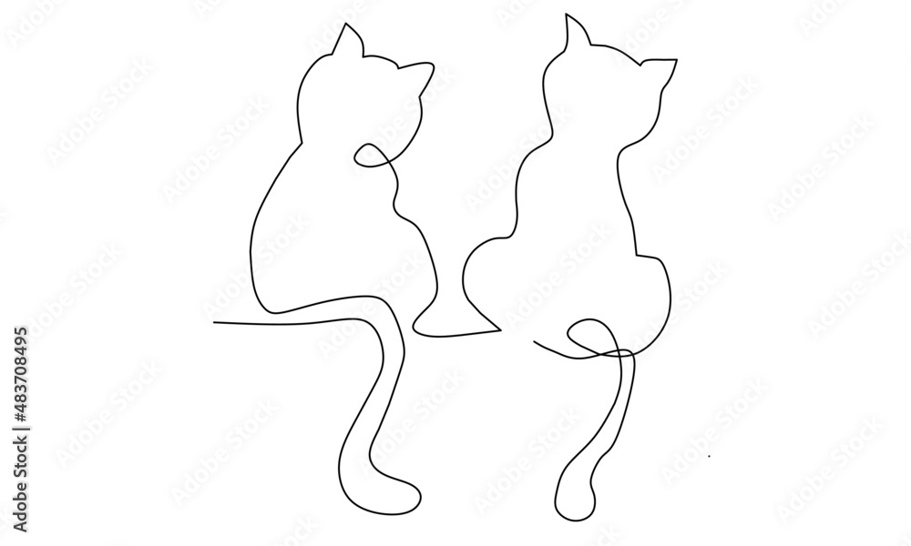 One line drawing two cats sitting. Modern minimalist art, aesthetic contours. Abstract cat portrait in minimalist style. Continuous line vector illustration One line drawing two cats sitting. Modern minimalist art, aesthetic contours. Abstract cat portrait in minimalist style. Continuous line vector illustration