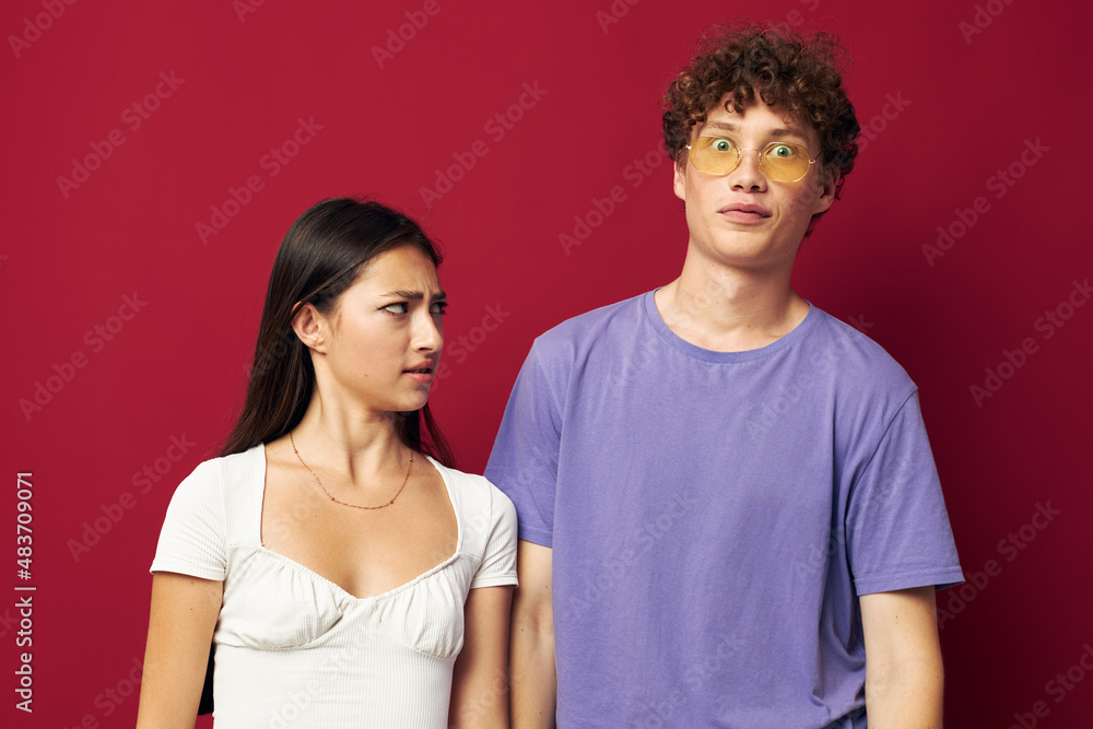 nice guy and girl summer style posing fashion emotions isolated background nice guy and girl summer style posing fashion emotions isolated background