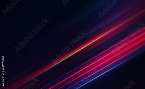 Dark abstract background with neon lines  waves  glow. Empty gradient futuristic banner