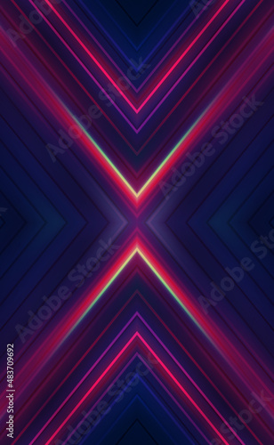 Dark abstract background with neon lines, waves, glow. Empty gradient futuristic banner