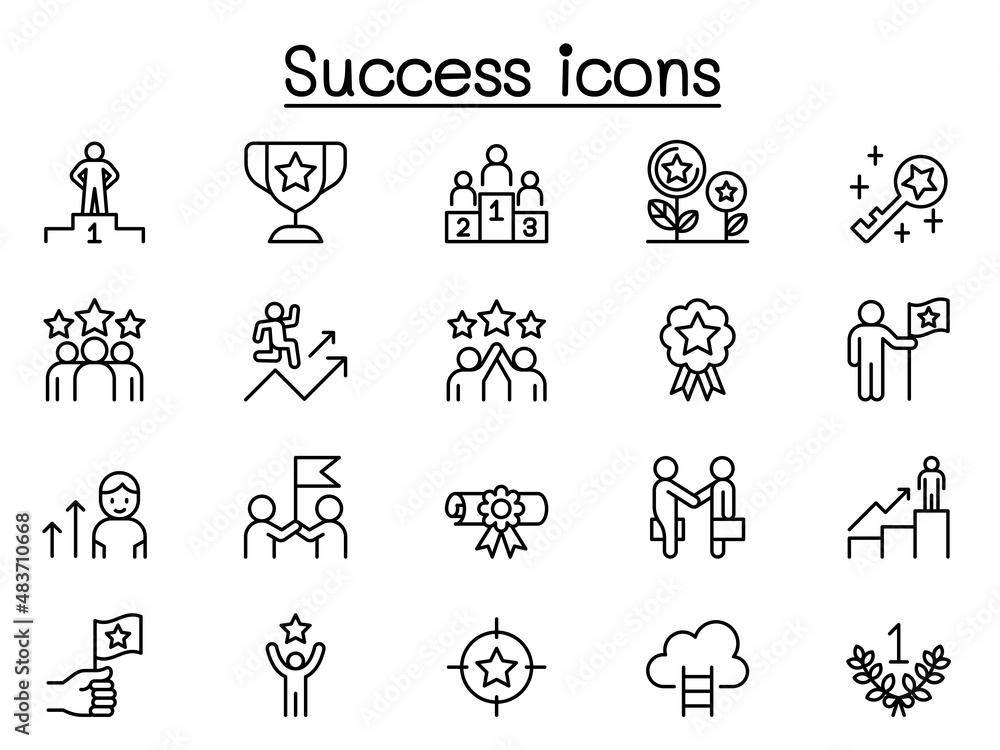 Success icons set in thin line style
