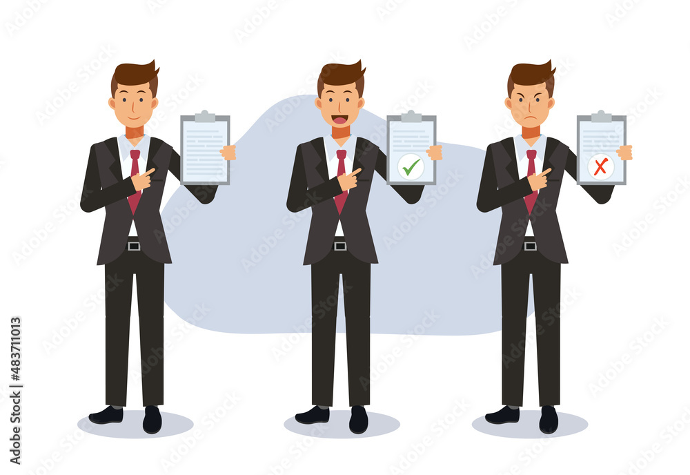 Businessman in a formal wear ,Office workers with clipboards.emotion .Flat vector cartoon character illustration. Businessman in a formal wear ,Office workers with clipboards.emotion .Flat vector cartoon character illustration.