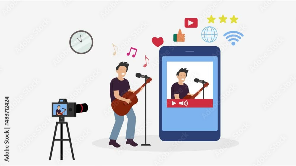 Male musician performing on the streaming video Male musician performing on the streaming video