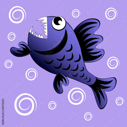 predatory evil piranha fish. Fabulous underwater world. Styling, cartoon style