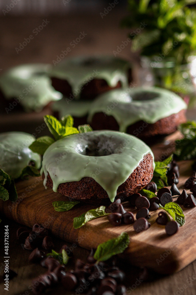 Thin Mint Donuts with a mint chocolate covering Thin Mint Donuts with a mint chocolate covering