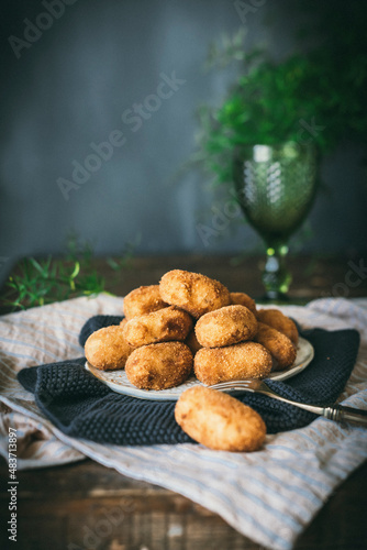 Potato croquettes served in a rustickitchen