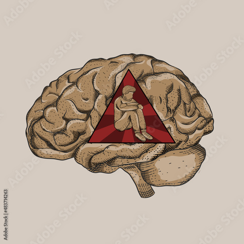 Illustration vector graphic of depression people,mental issue,brain art,suitable for background,print,etc.