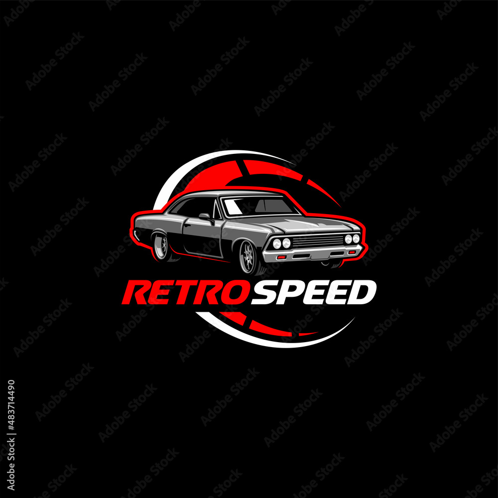 retro speed - american muscle car logo vector with emblem style