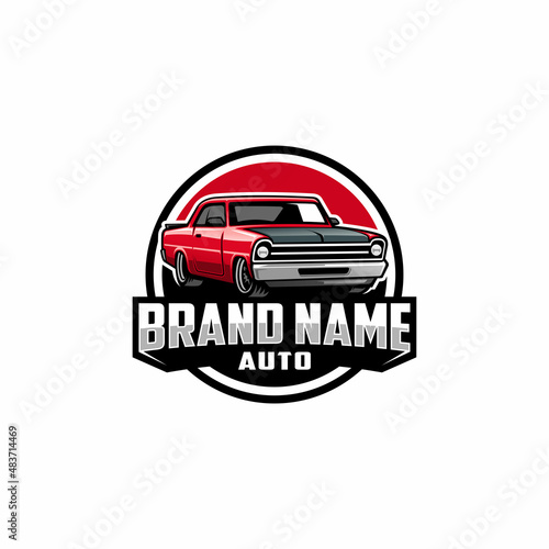 american muscle car logo vector with emblem style