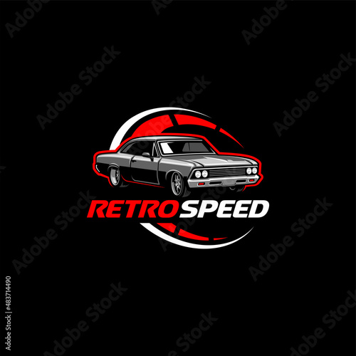 retro speed - american muscle car logo vector with emblem style