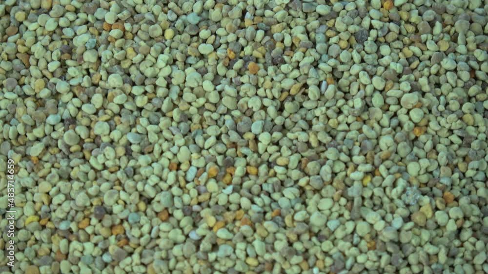 Rotating fresh ecological bee pollen granules background Rotating fresh ecological bee pollen granules background