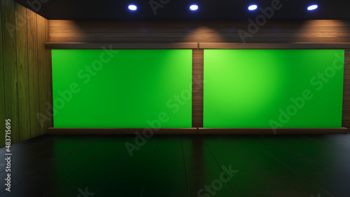 Backdrop For TV Shows .TV On Wall.3D Virtual News Studio Background, 3d illustration	

