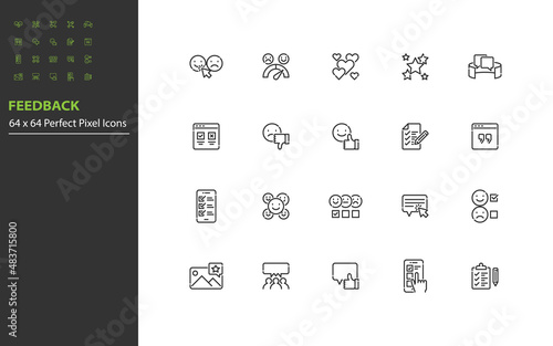 set of feedback line icons, review, testimonial, customer satisfaction