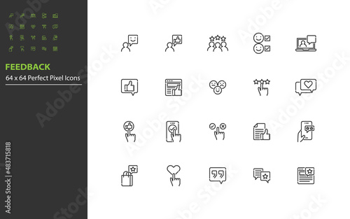 set of feedback line icons, review, testimonial, customer satisfaction