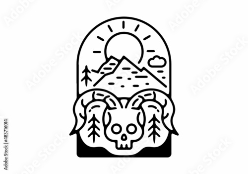 skull with curved horns illustration
