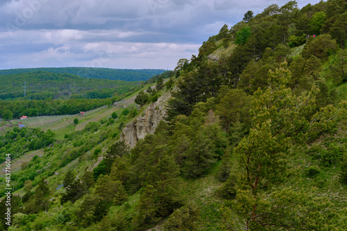 Abend über dem Naturschutzgebiet Grainberg-Kalbenstein am Main bei Karlstadt, Landkreis Main-Spessart, Unterfranken, Bayern, Deutschland