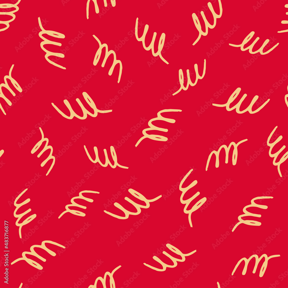 Seamless pattern with beige hooks on red background. Vector design for textile, backgrounds, clothes, wrapping paper, fabric and wallpaper. Fashion illustration seamless pattern. Seamless pattern with beige hooks on red background. Vector design for textile, backgrounds, clothes, wrapping paper, fabric and wallpaper. Fashion illustration seamless pattern.