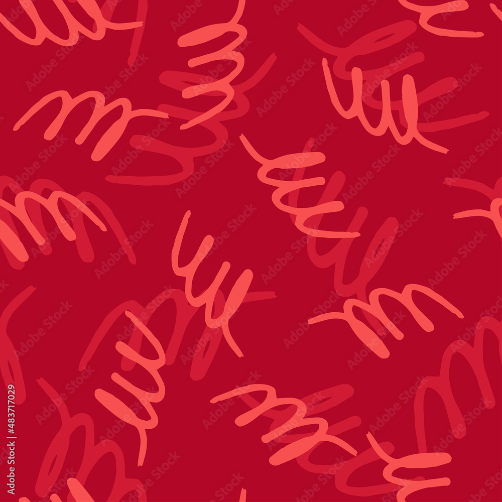 Fototapeta premium Seamless pattern with pink hooks on red background. Vector design for textile, backgrounds, clothes, wrapping paper, fabric and wallpaper. Fashion illustration seamless pattern.