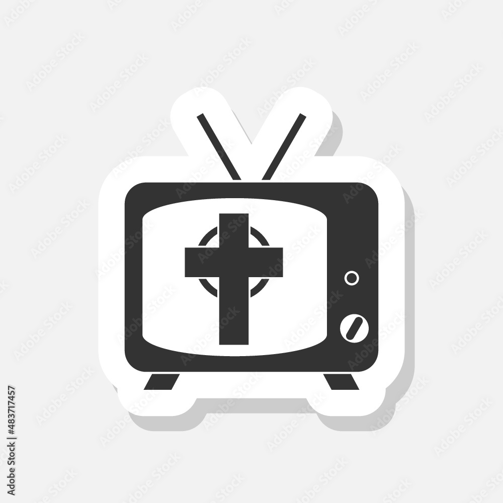 Obraz premium Online church pastor preaching video streaming icon sticker isolated on white background