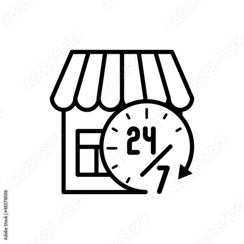 Work time, opening hours for shop thin line icon. Modern vector illustration.