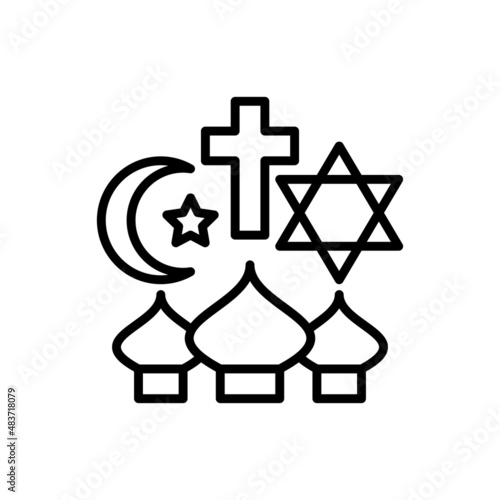 Religious tolerance thin line icon, interfaith respect. Modern vector illustration of peace and understanding between islam, christianity and judaism.