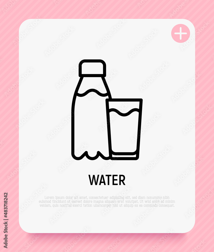 Water bottle and drinking glass thin line icon. Modern vector illustration. Water bottle and drinking glass thin line icon. Modern vector illustration.