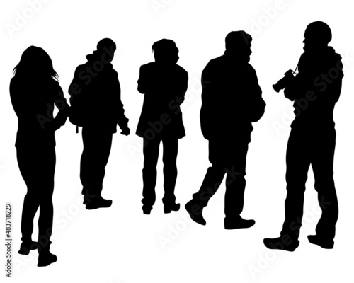 Big crowds people on street. Isolated silhouette on a white background