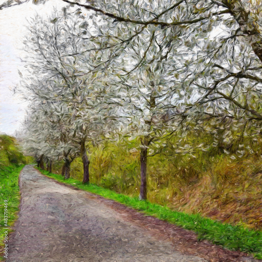 Oil paint on canvas wall art. Beauty landscape nature scene. Large size print. Touristic place. Vacation scene drawing. Beautiful view.