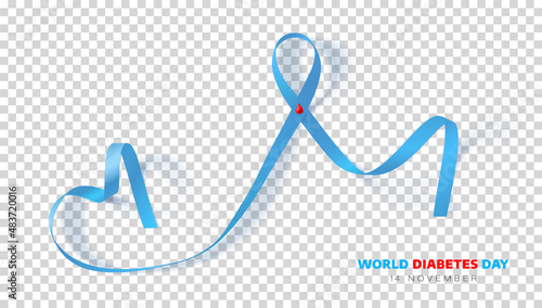 World diabetes day. Ribbon with a red drop of blood